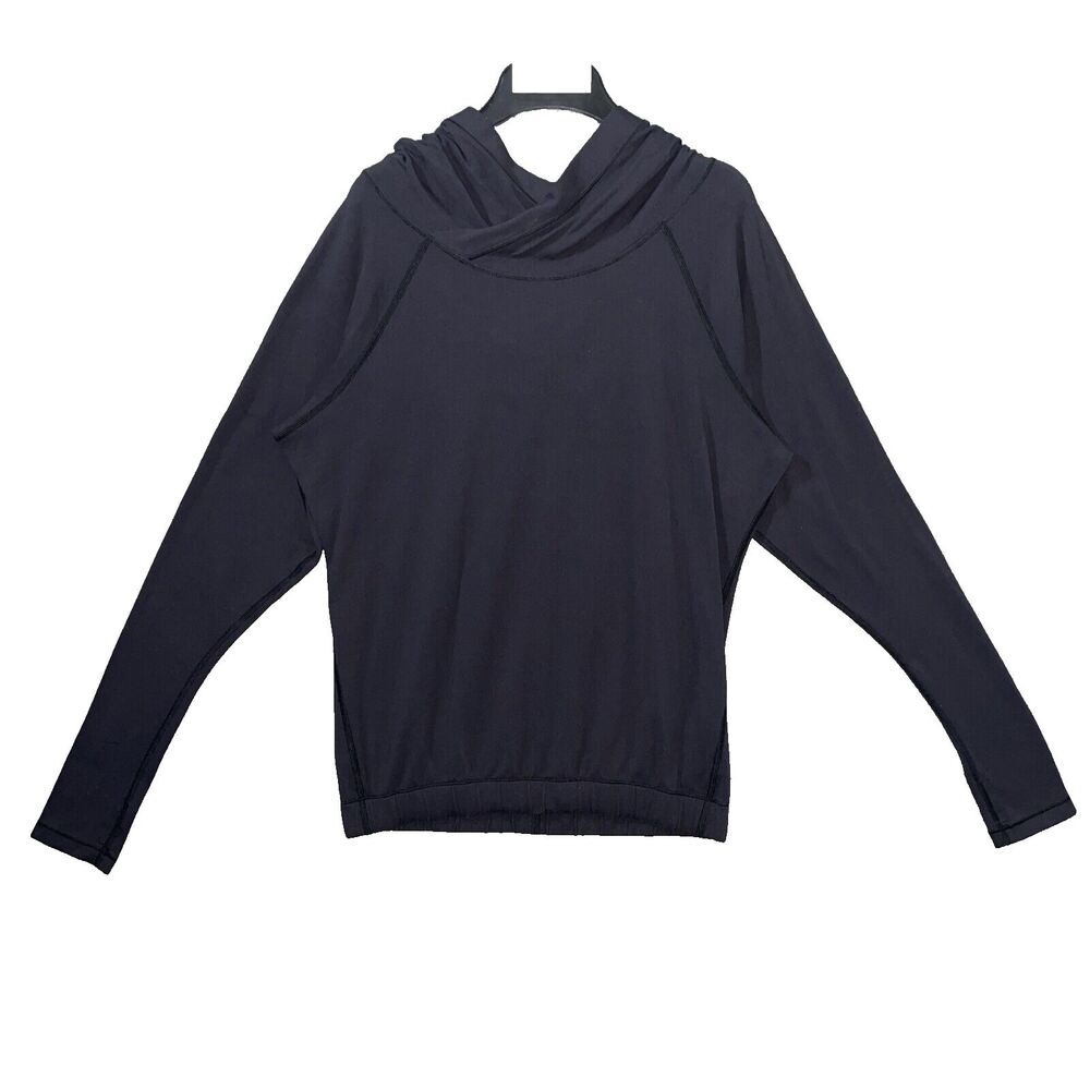 Lululemon Women M/L Rippled V-Neck Pullover Black Waffle Knit Tactile Distressed